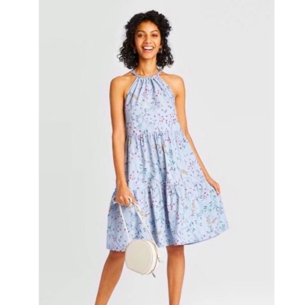 a new day Light Blue Floral Halter Midi Dress